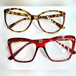 🌟NEW Vintage Clear Lens Women's Tortoise and Red Cat Eye Oversized Glasses🌟